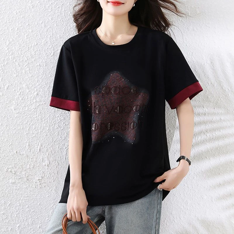 爆款洋气高级钉钻T恤短袖夏季宽松显瘦设计感休闲减龄上衣女