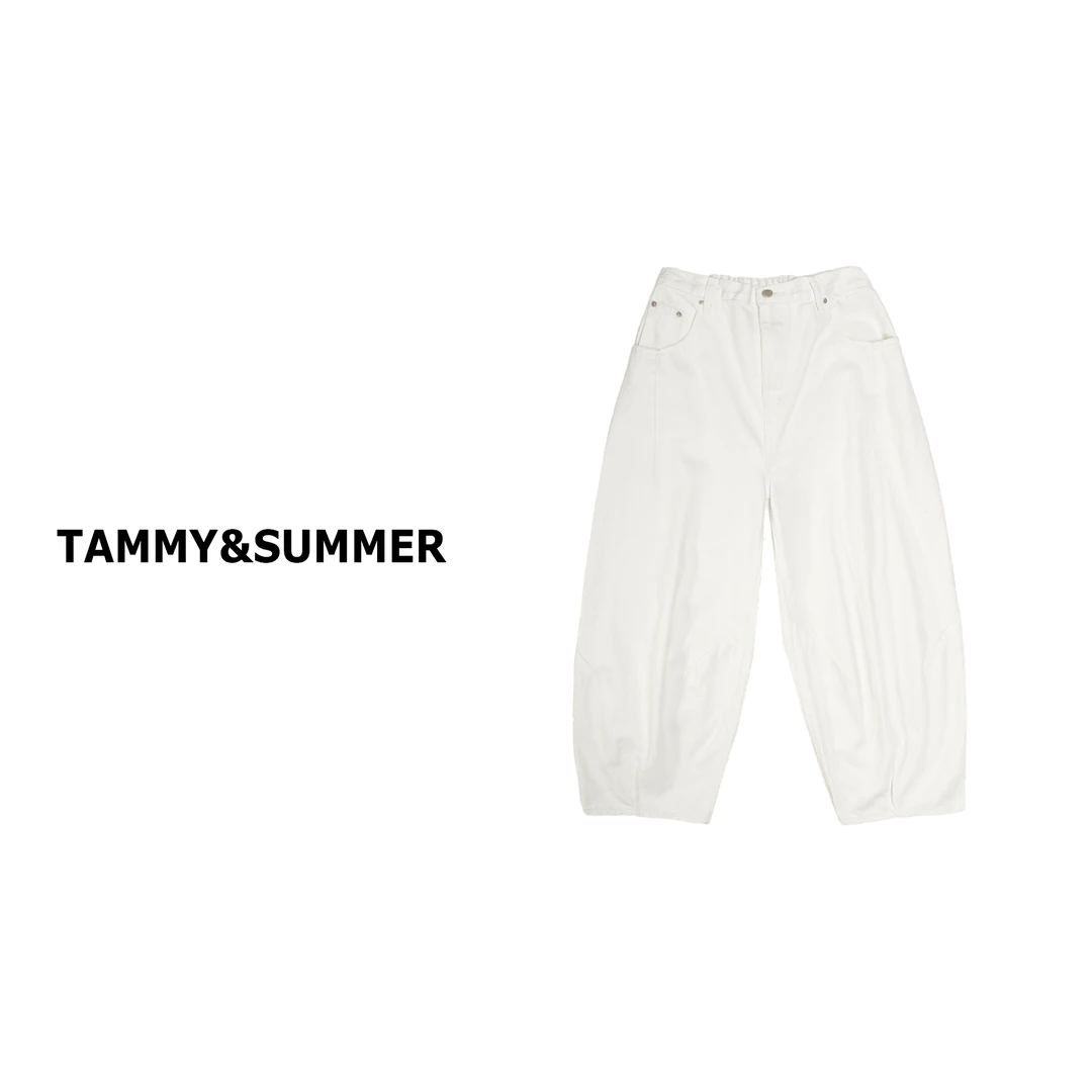 【Tammy&Summer】纯色休闲百搭宽松牛仔裤线条感松紧腰阔腿裤7314