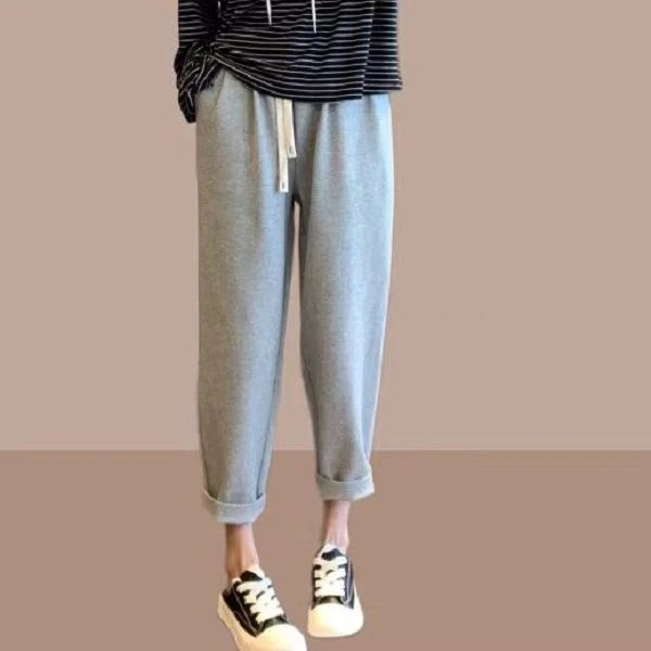 灰色运动裤女2025秋季新款宽松百搭卫裤休闲显瘦哈伦裤九分萝卜裤