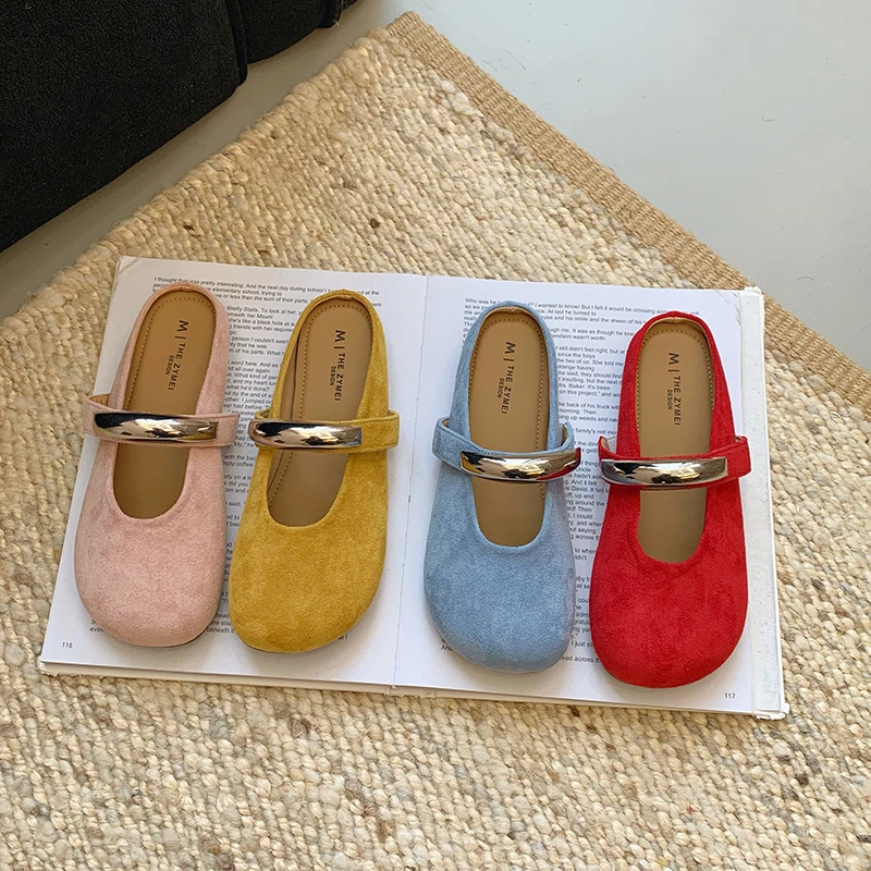 2025春季新款金属扣玛丽珍鞋复古气质软底浅口单鞋平底鞋懒人拖鞋