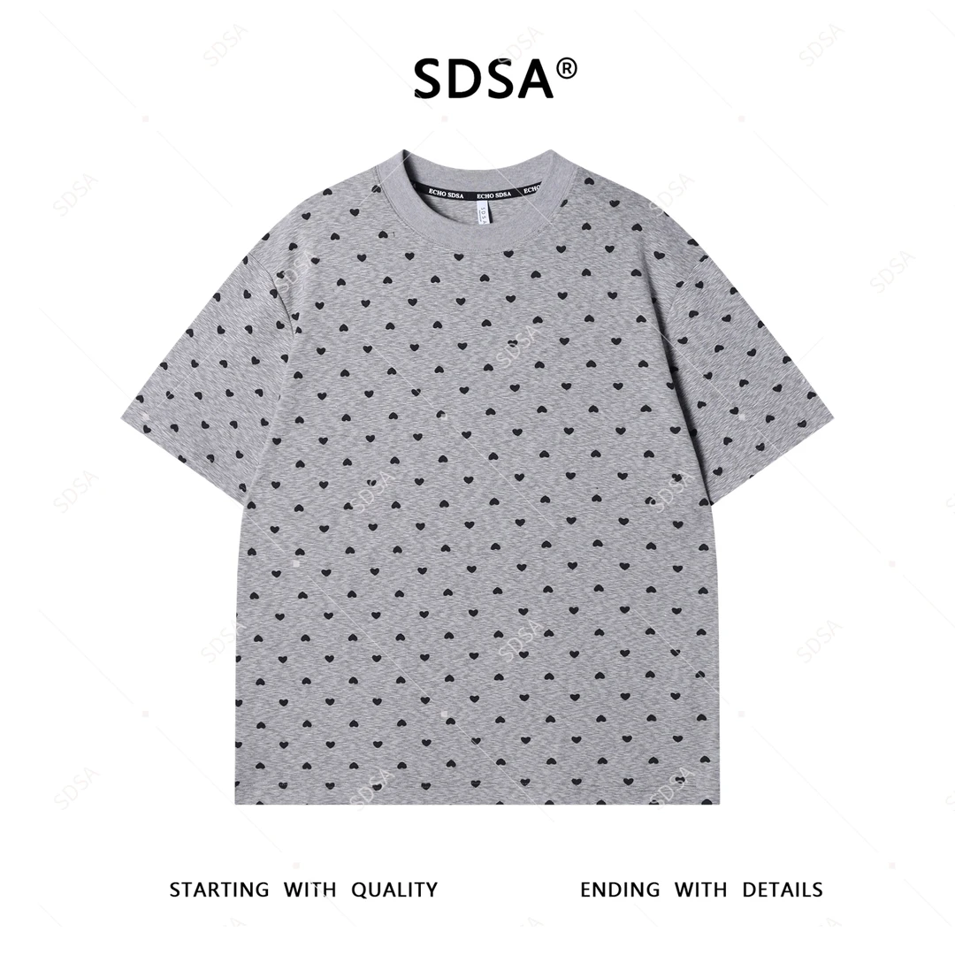 SDSA夏季高级感新款男士简约撞色满印爱心图案短袖T恤休闲时尚潮