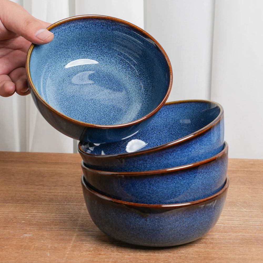 【瑕疵】釉下彩陶瓷碗餐厅家用窑变星空蓝日式复古米饭碗高级感G4D