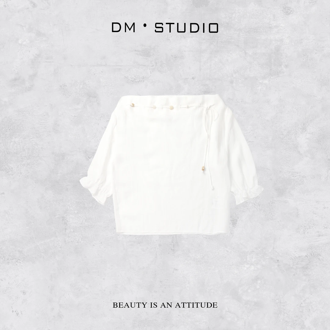 •STUDIO/显瘦气质小众纯色极简风系绳一字领上衣2504CS/60759清新