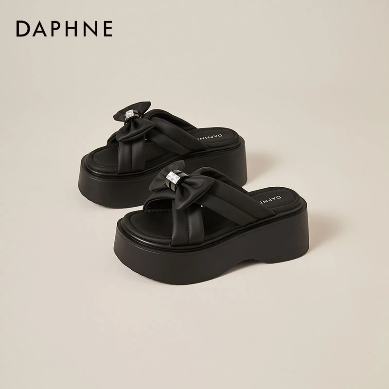 达芙妮新款网红外穿增高7cm半拖鞋夏季百搭休闲厚底防滑通勤凉拖