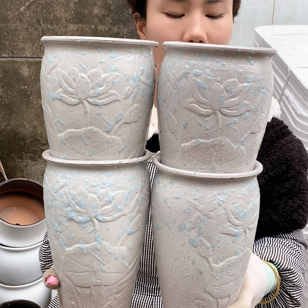 红泥花盆瑕疵口12高20