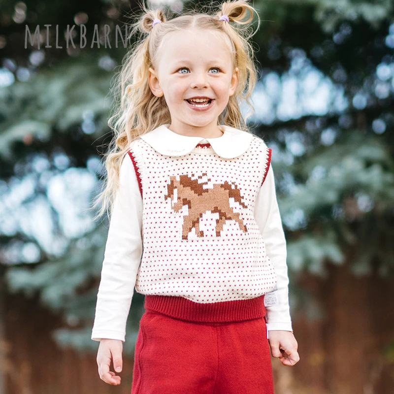 Milkbarn2026春季新品男女童小马背心套头针织毛衣保暖羊绒衫新年