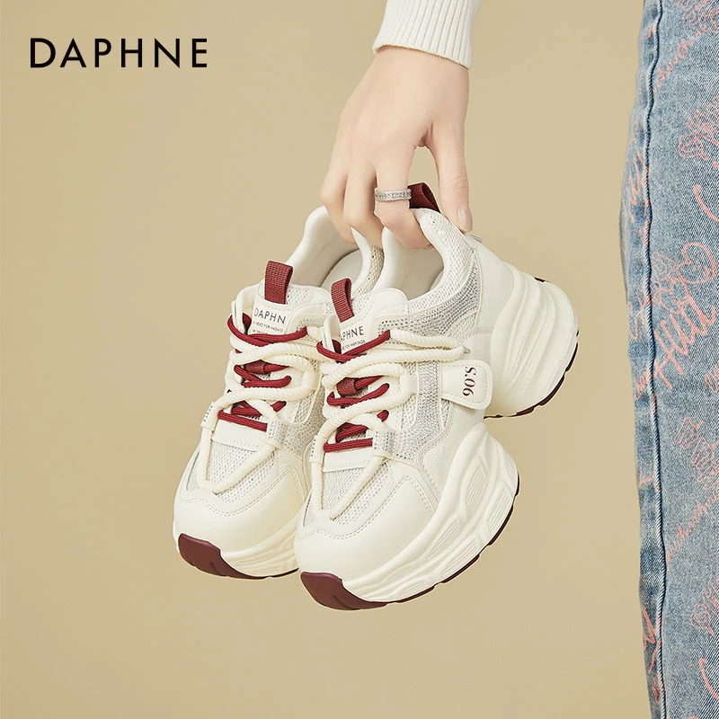 Daphne/达芙妮厚底透气网鞋女春百搭休闲运动鞋时尚系带老爹鞋潮