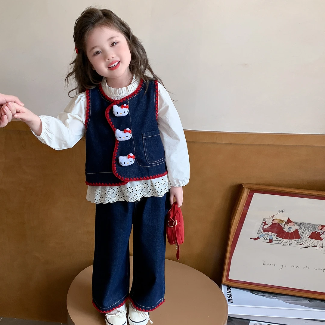 女童秋装套装韩版宝宝牛仔马甲三件套洋气牛仔裤儿童春秋新款衣服
