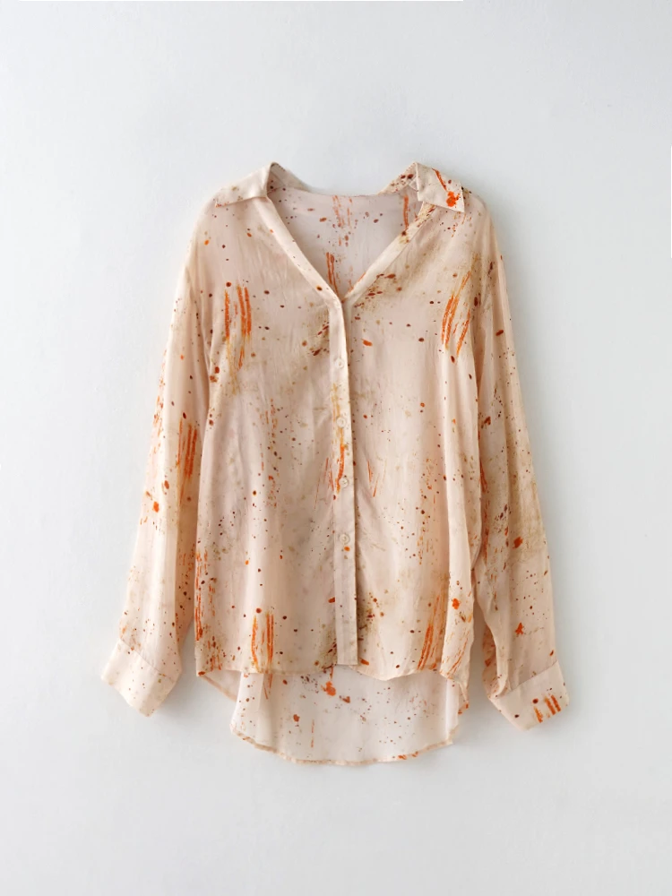 安迪专享 艺术感泼墨印花轻盈飘逸防晒衬衫 YYZB073X 衣长76起