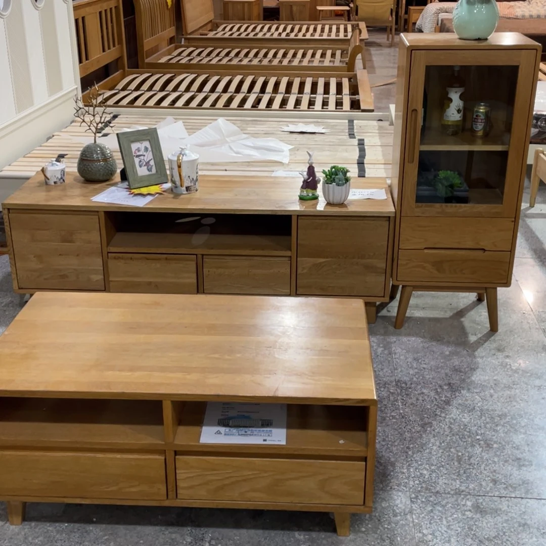 木白橡木三件套，电器柜1.8边柜1.1茶几1米三件