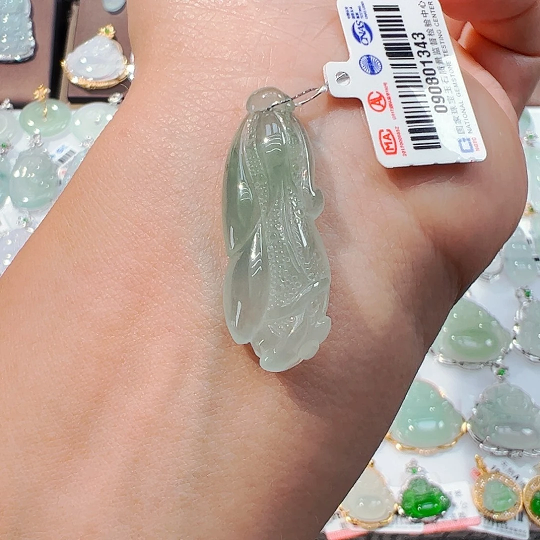 吊坠(不含链)18K金镶嵌翡翠白菜