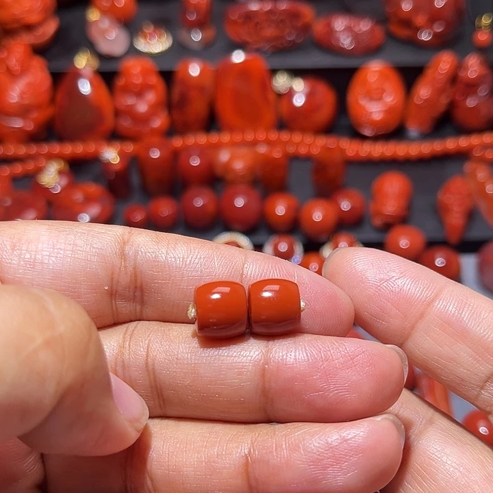 南红玛瑙未镶嵌配饰直切对珠10mm