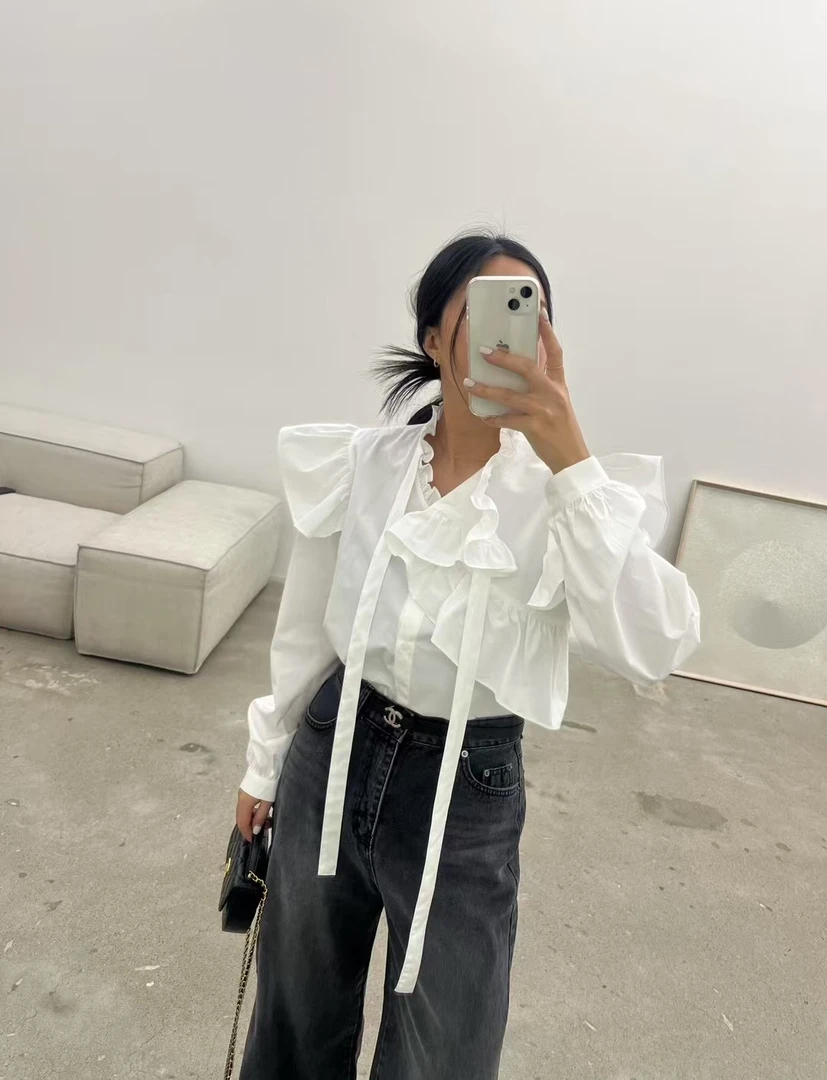 韩国东大门正品阿美韩国女装ADEL春季新款飞飞边衬衫