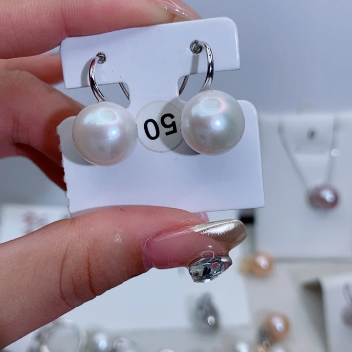 耳饰银S925镶嵌淡水珍珠