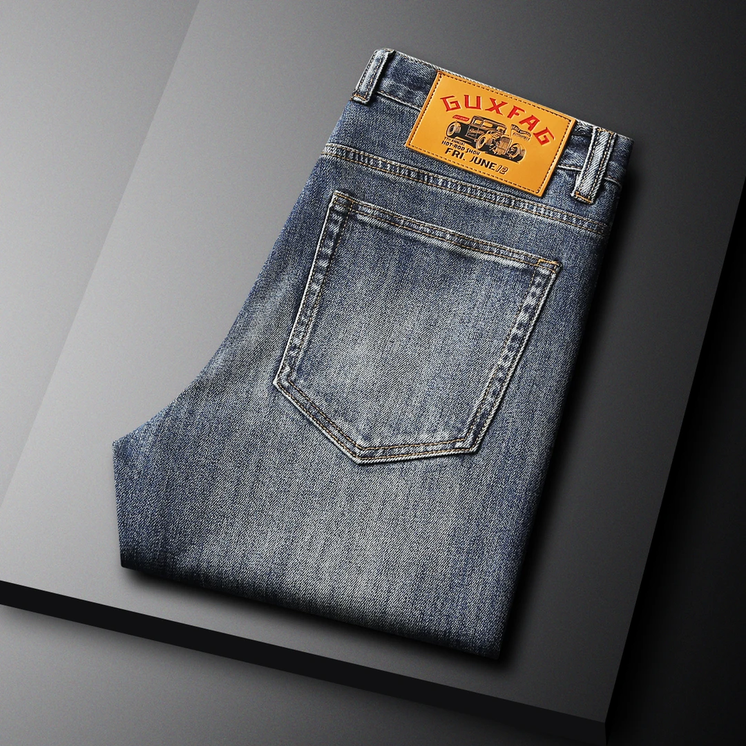 复古高端潮牌牛仔裤男士2025秋季款重工弹力修身猫须水洗潮流男装
