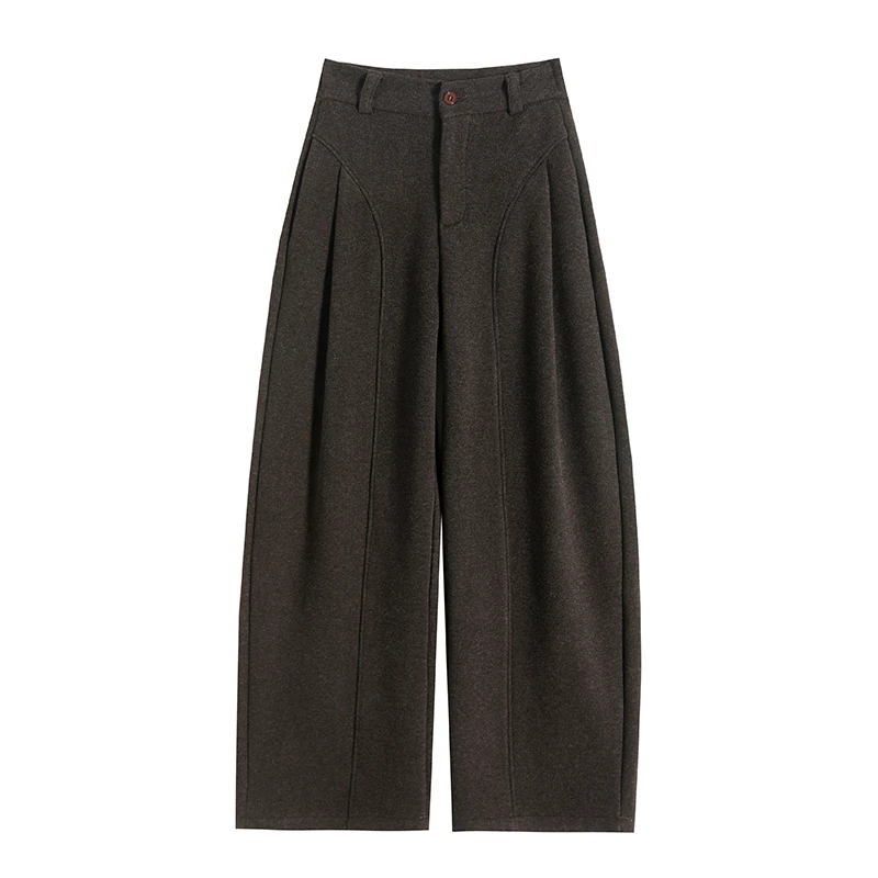 贝斯裤秋冬毛呢高腰休闲长裤宽松休闲裤千金风裤子ZM2514