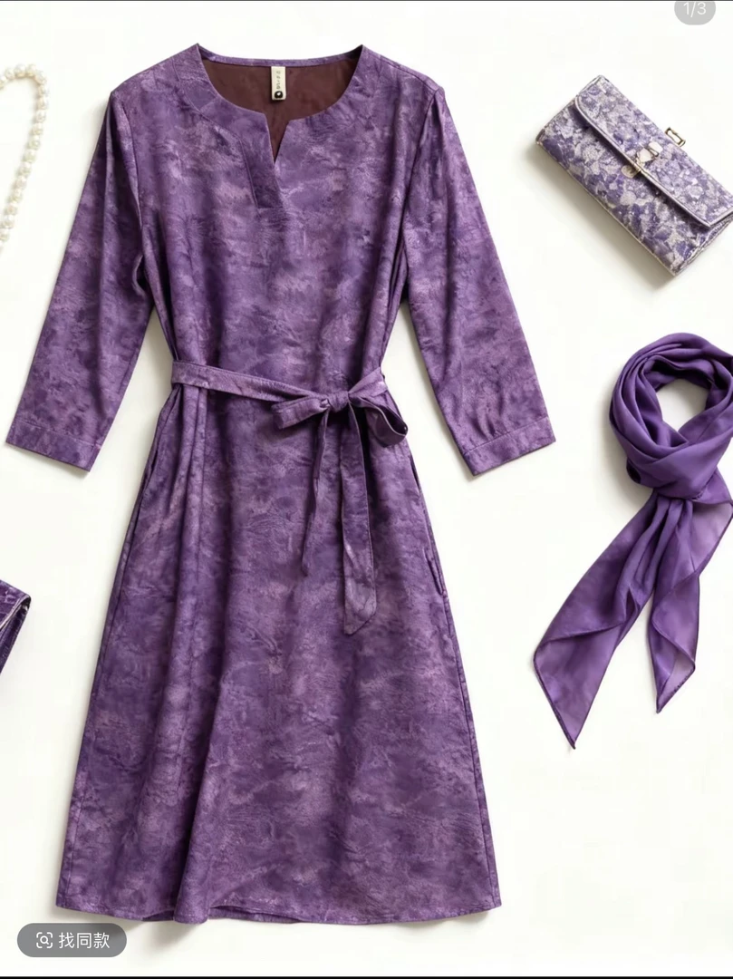 826【紫娇】高端订制连衣裙 休闲女士夏季复古宽松