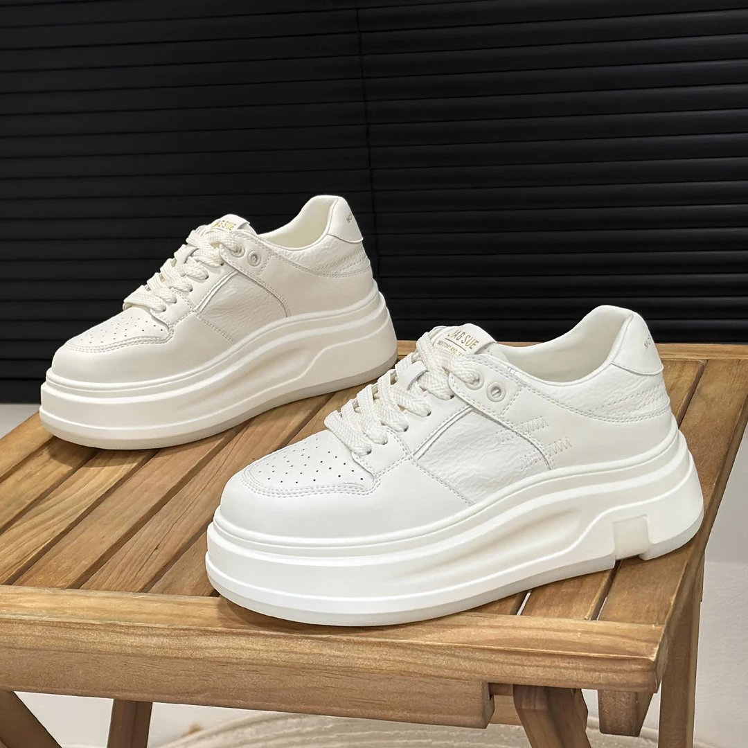 真皮小白鞋女鞋2025春季新款透气低帮增高系带休闲板鞋显轻奢鞋子