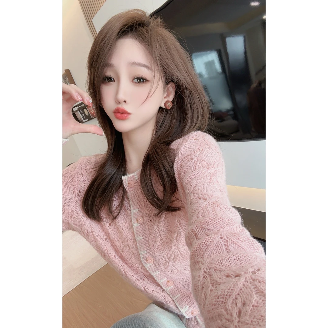 【陈陈私服】洋气女人味镂空毛衣温柔减龄显白长袖针织开衫25020702