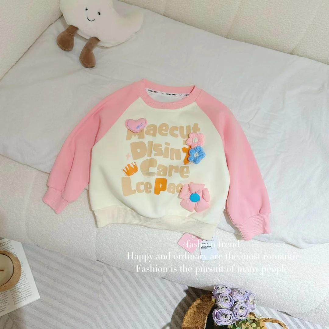 27034儿童卫衣套头立体小花卡通可爱时尚百搭洋气新款春女童女宝