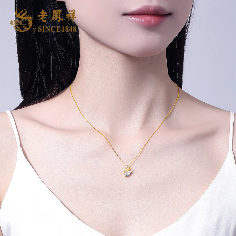 老鳯祥 坠链均925银 【顺丰包邮/次日达】天鹅之恋闪耀轻奢小众设计感闪钻锁骨链