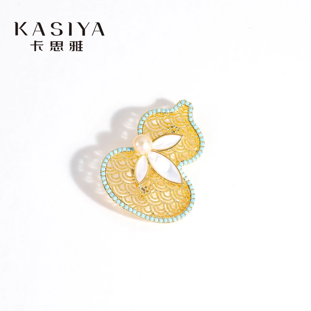 kasiya/卡思雅 铜合金贝壳胸针 蓝松色葫芦胸针时尚百搭款