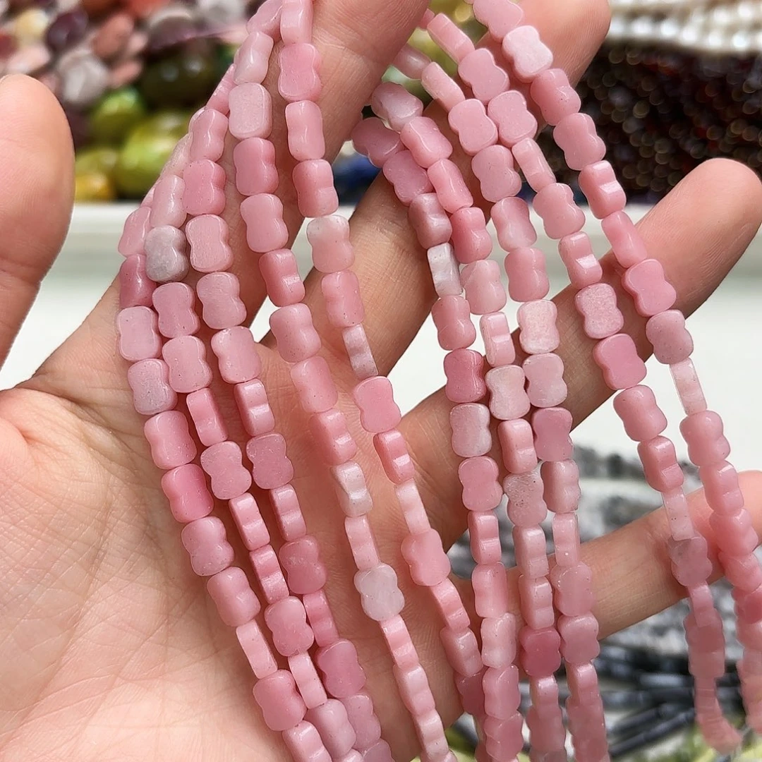 玛瑙/玉髓未镶嵌珠宝半成品6×8粉奥宝蝴蝶结一条