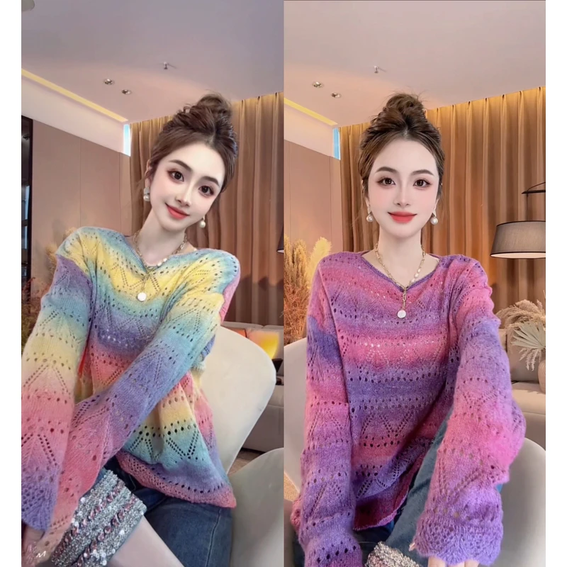 SS.studio/双双：“彩虹天堂”宽松显瘦百搭圆领长袖针织衫女毛衣