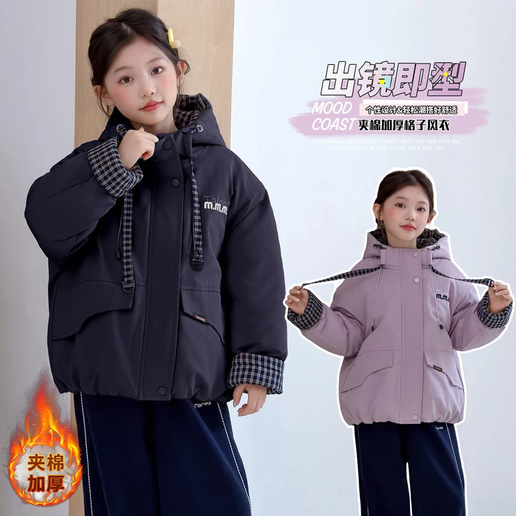 6-12岁女童冬季潮款外套加绒加厚时尚洋气韩版休闲风保暖宽松棉服