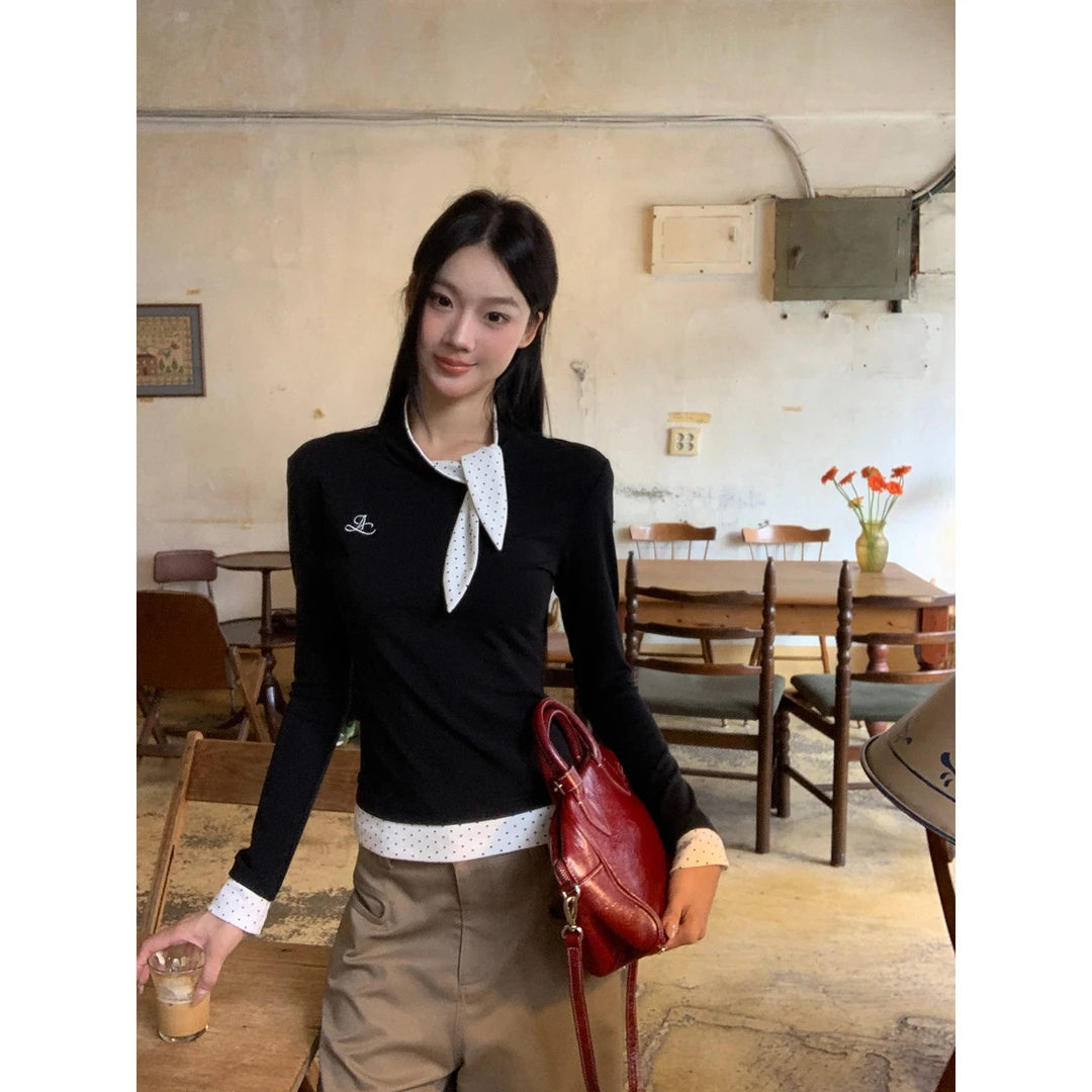 【烂尾小说】秋季蝴蝶结波点极简时尚小众萌系T恤253H2724