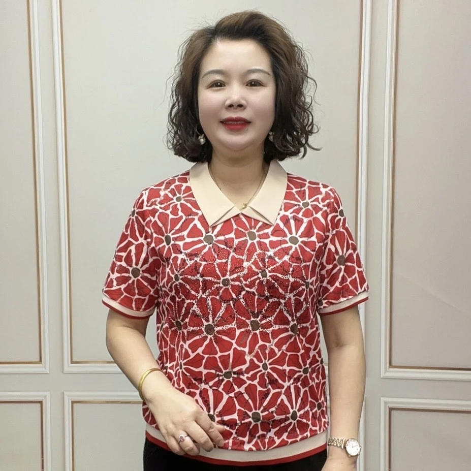 2025夏季短袖时尚新款洋气减龄宽松薄款女士气质显瘦百搭妈妈装