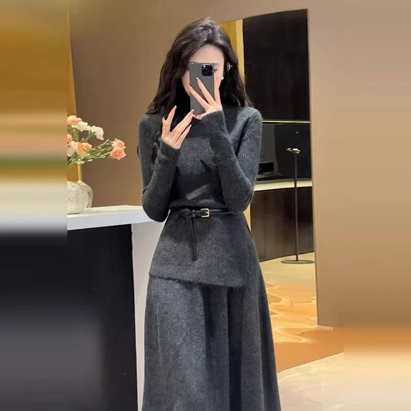 欧洲站秋冬2025新款女装气质名媛裙子高级感套装半身裙针织两件套