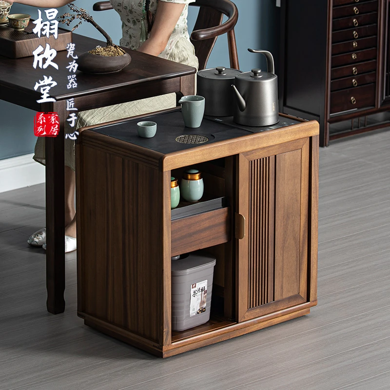 胡桃木移动泡茶台实木茶水柜小户型茶桌边柜客厅烧水壶一体边几