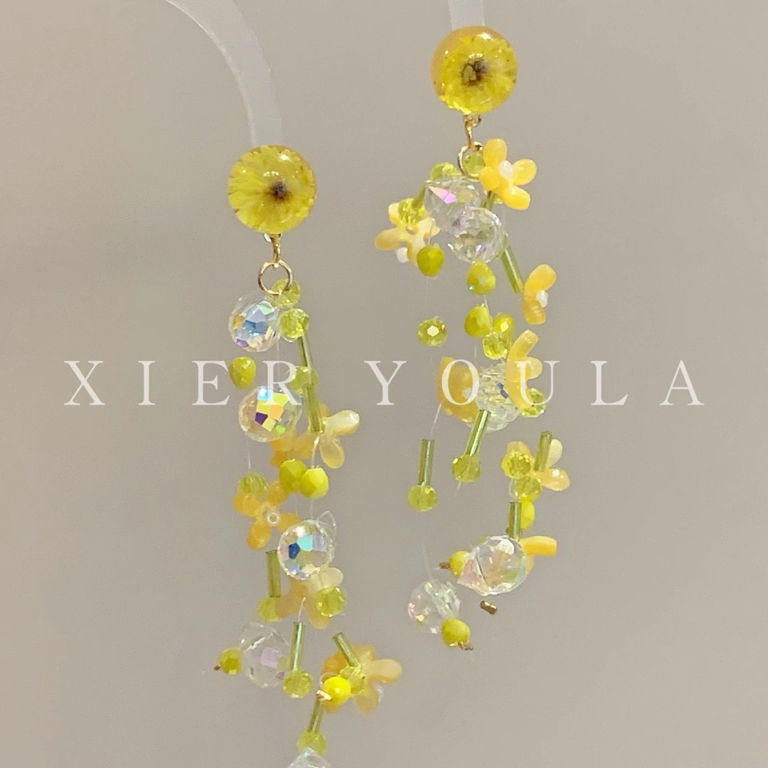 铜合金亚克力耳饰 【喜儿ula】2-15-7时尚多巴胺精致雏菊流苏耳环