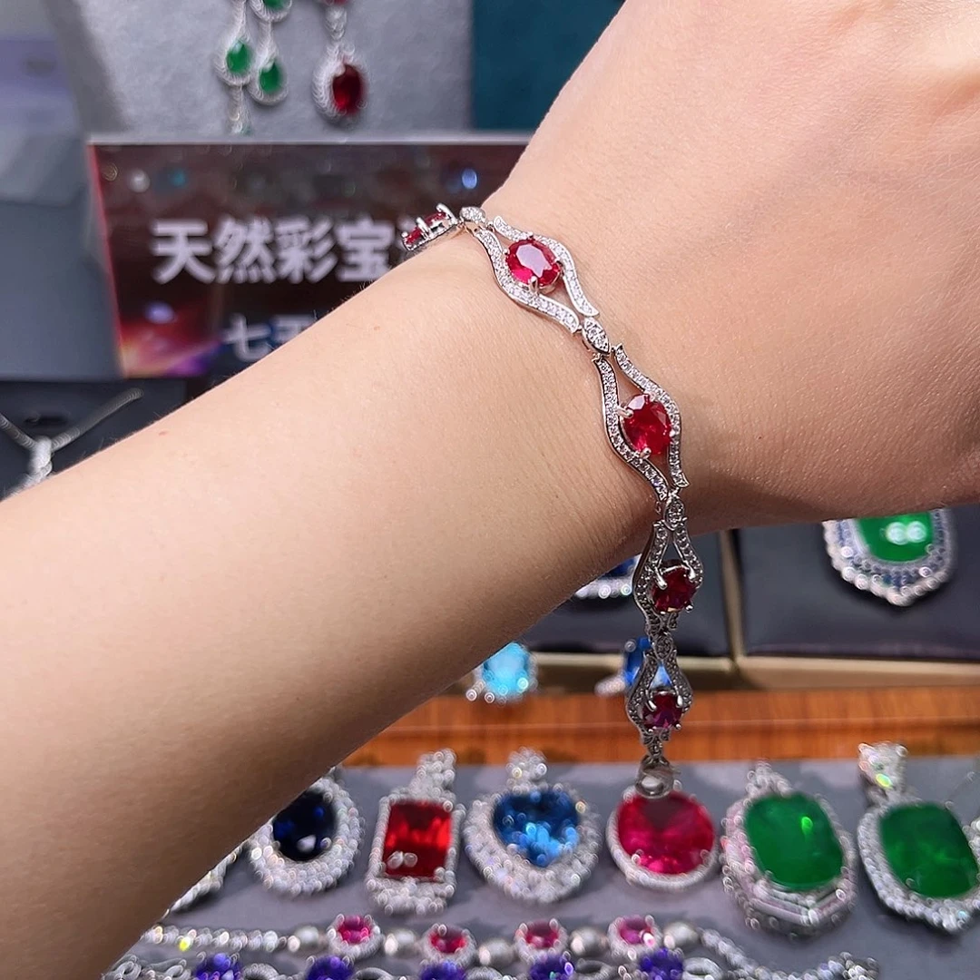 银S925镶嵌手链红宝石t 59