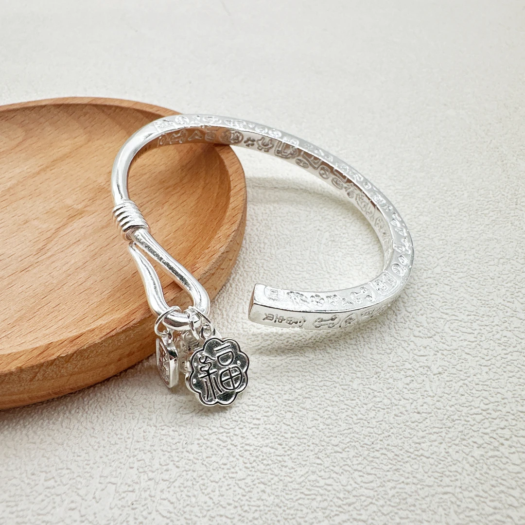 足银手镯 足银手镯 足银999.9手镯开口 简约精美百搭实心银镯子