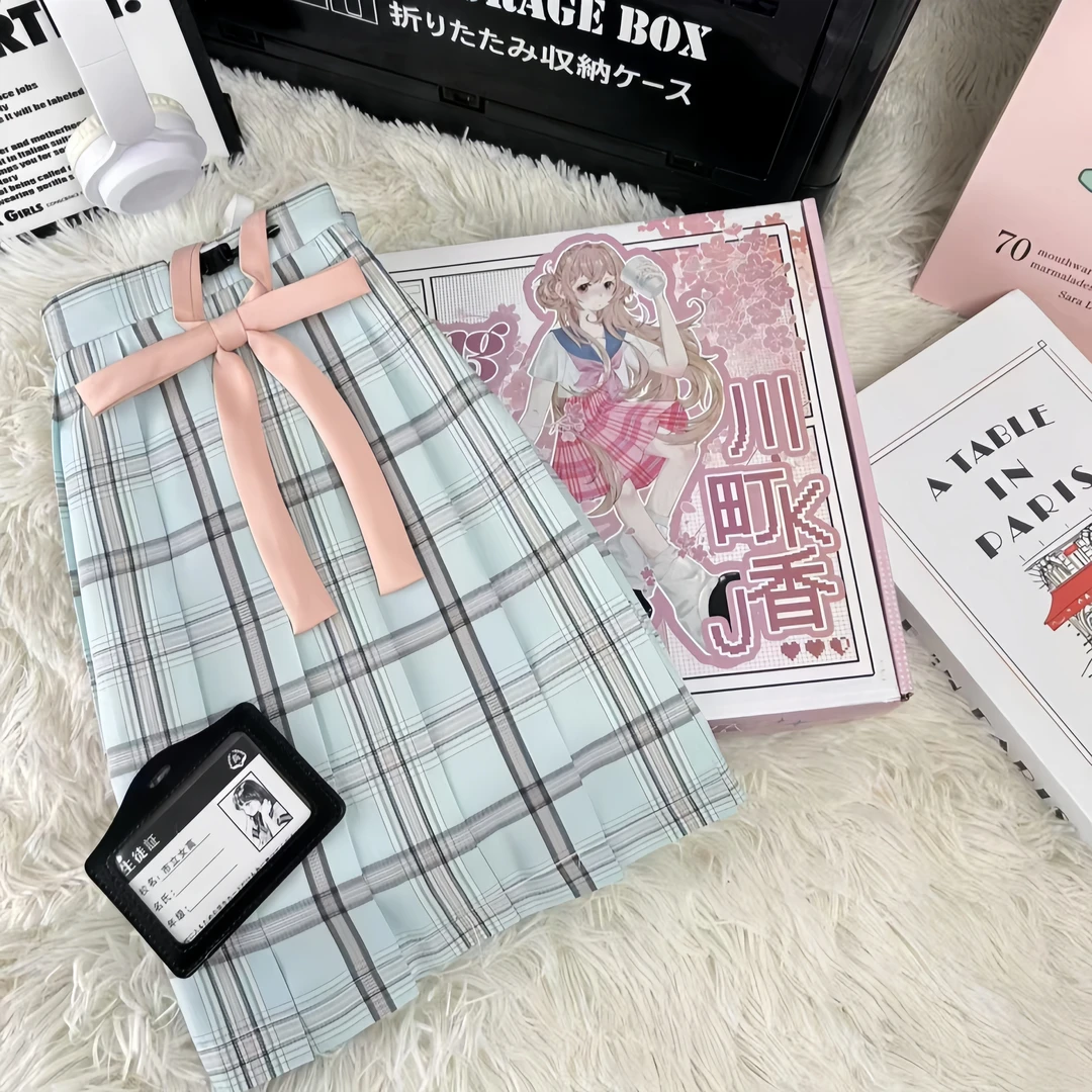 川町香jk制服原创格裙【小澈】学院风女百褶裙短裙显白绿色春夏