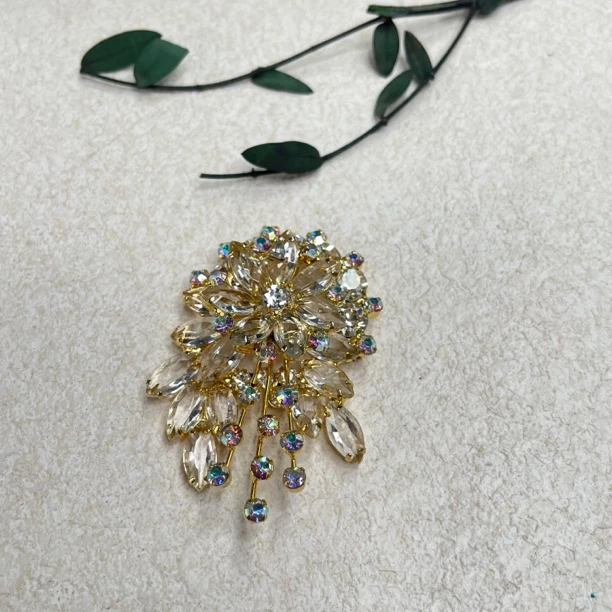 铜合金合成锆石胸针 【六六中古】孤品复古胸针th5499