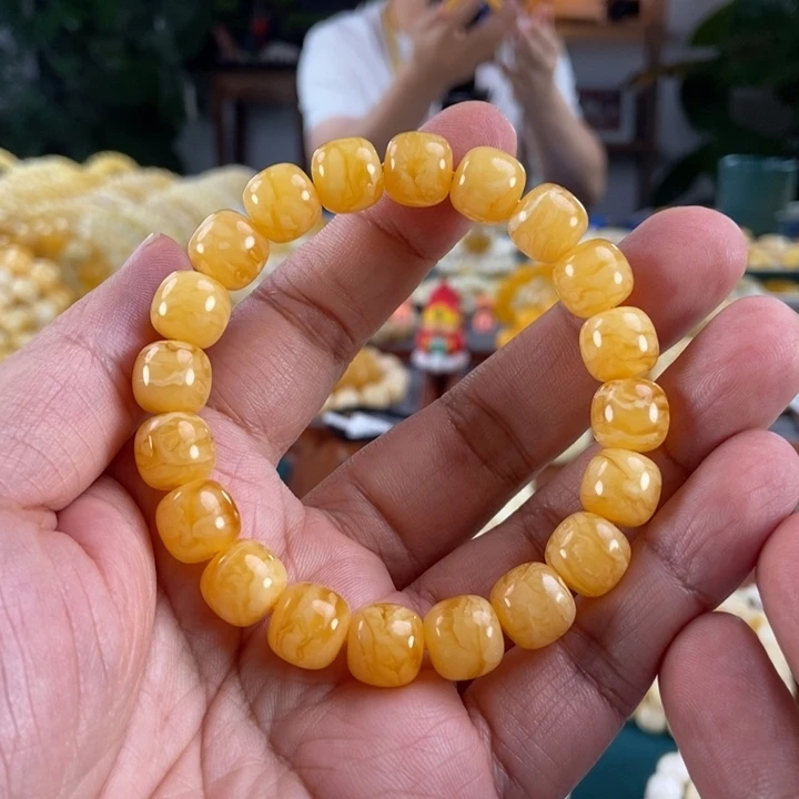 琥珀未镶嵌珠宝奇石11橘虎皮纹同料串16.31