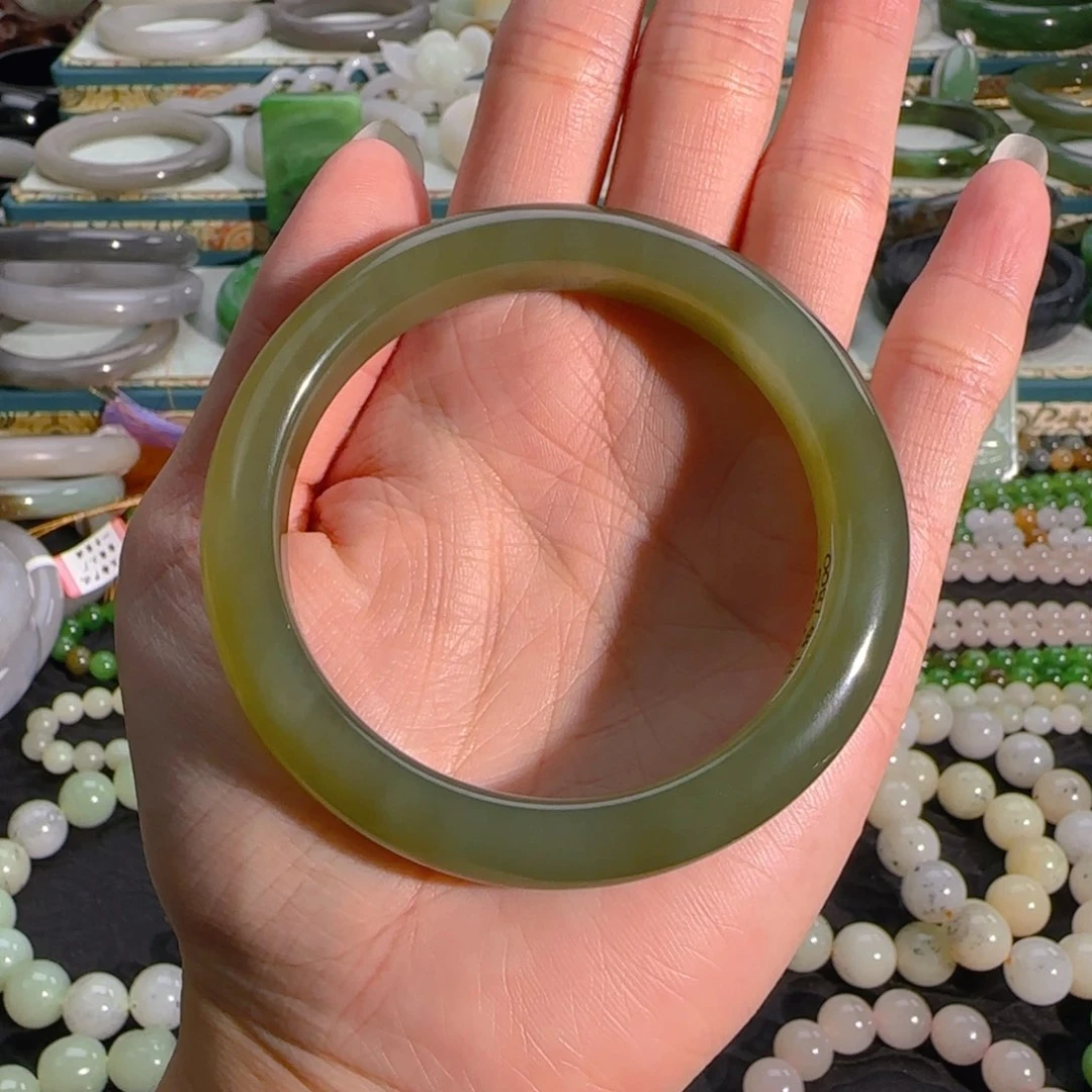 和田玉手镯未镶嵌茶晴色手镯56➕