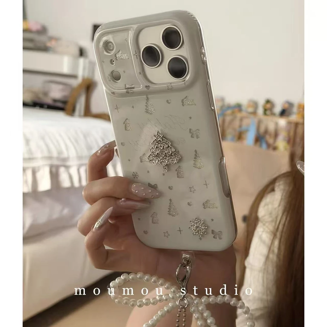韩系闪钻圣诞树立体挂件适用iPhone17promax苹果16手机壳15新款14