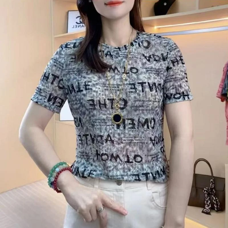 夏季圆领印花小衫中老年女装短袖t恤百搭洋气妈妈