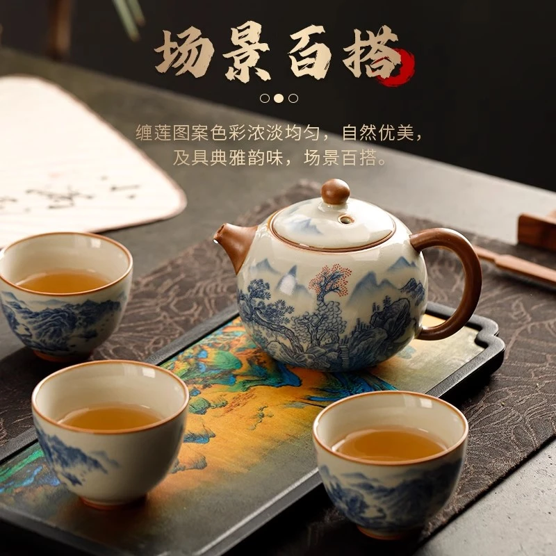 2025新款高品质青花汝窑西施壶套装泡茶家用茶室高档陶瓷功夫茶具
