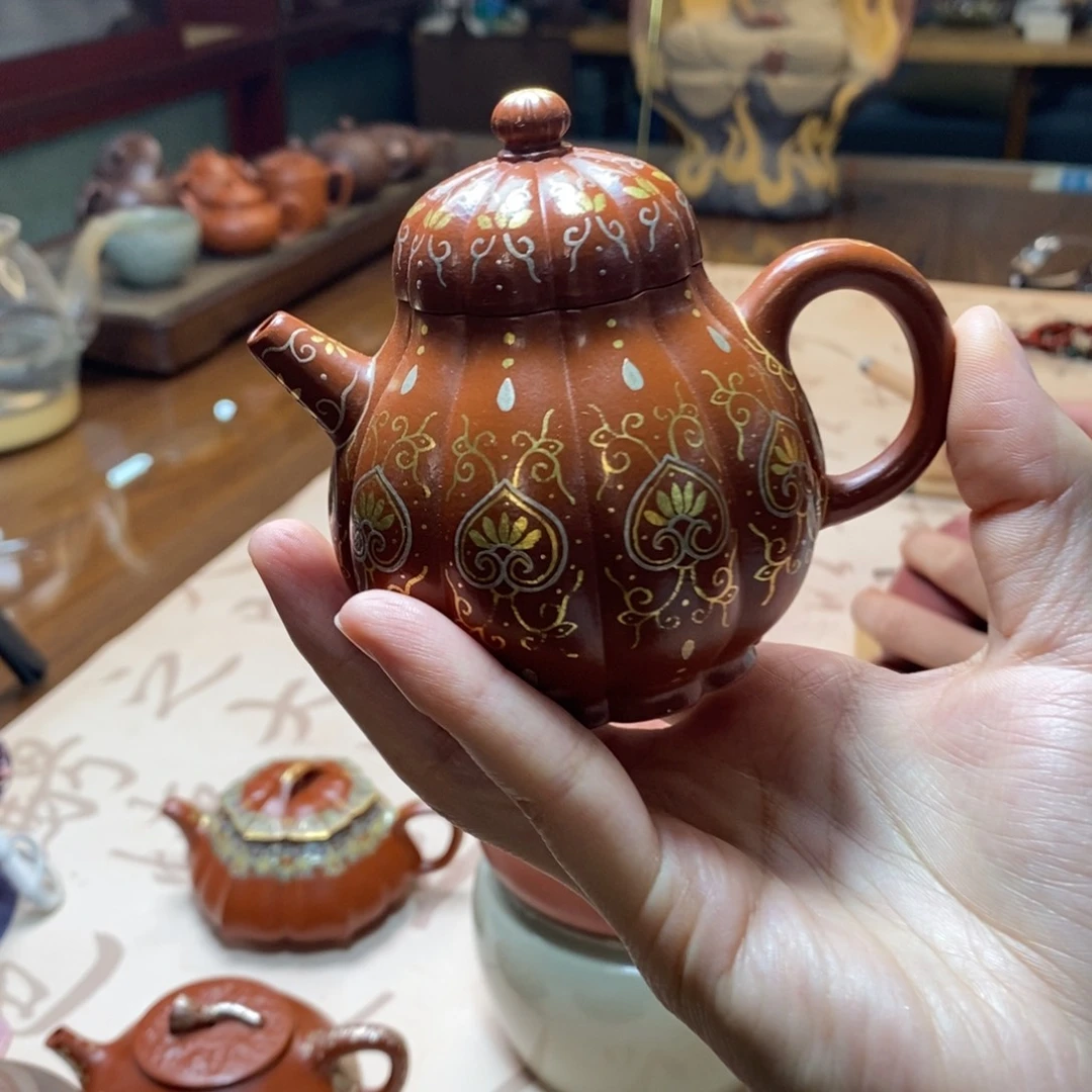 ༺***༻茶壶紫砂珐琅彩金银错