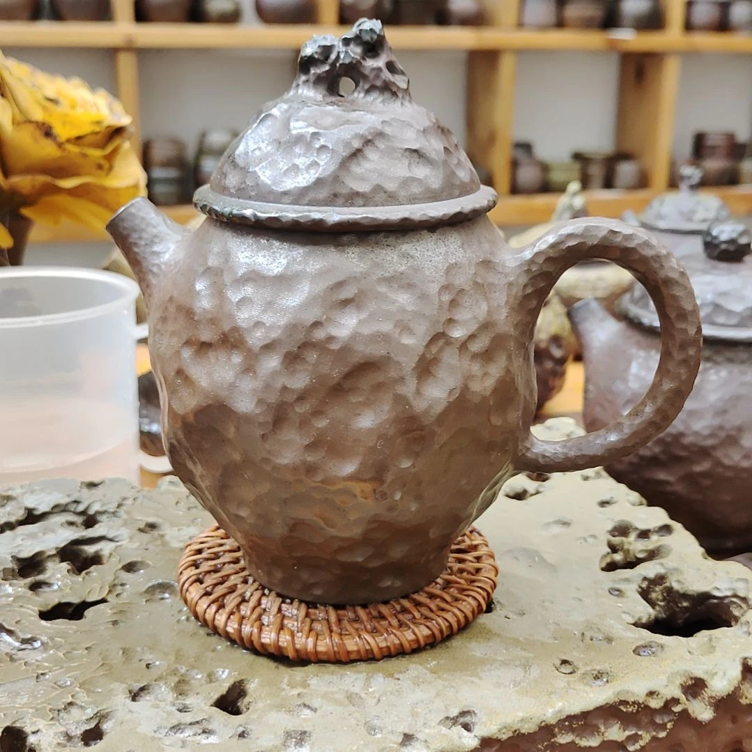 坭兴陶纯柴烧枣型锤纹壶