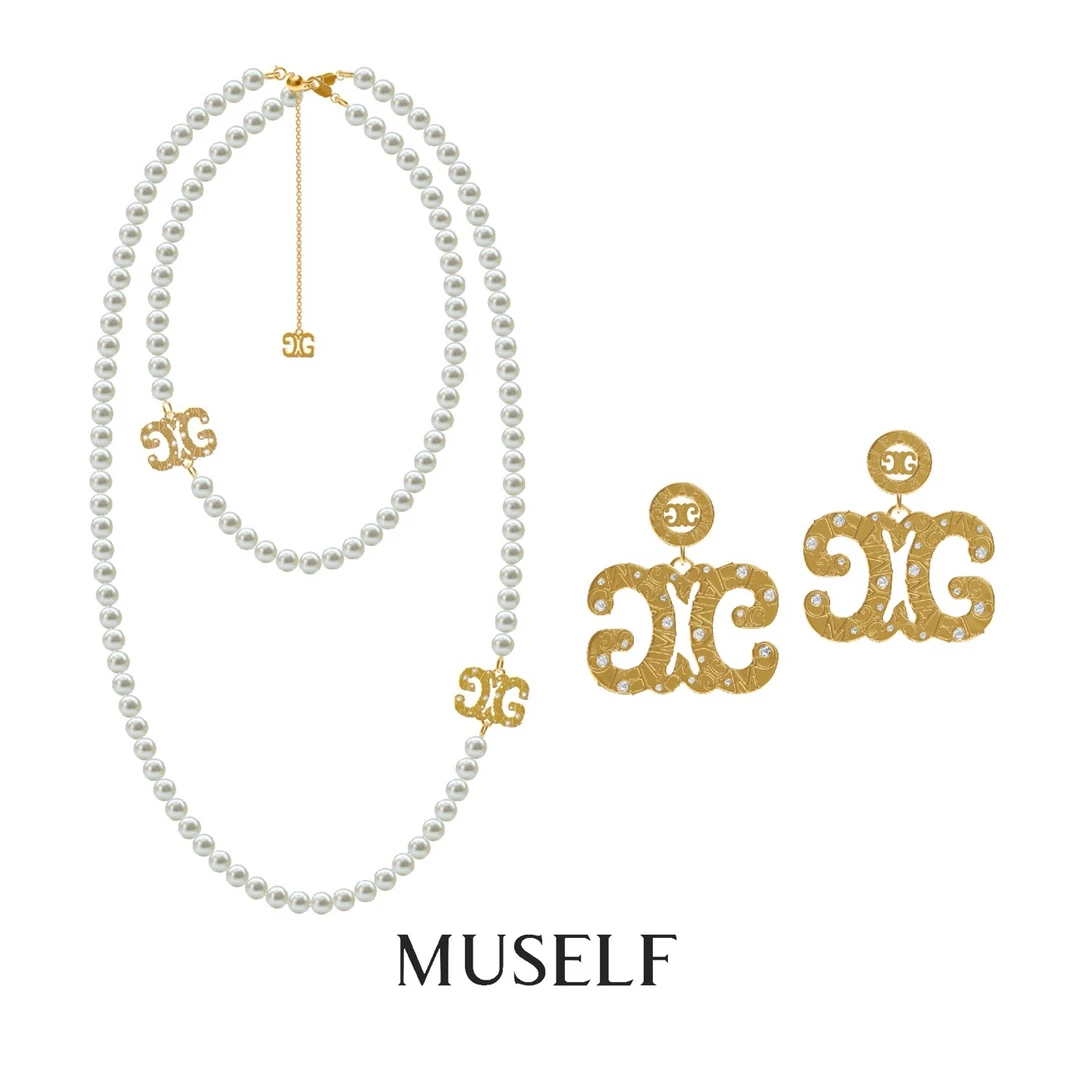 铜合金仿珍珠项链 MUSELF慕我  浮雕系列珍珠项链 耳环