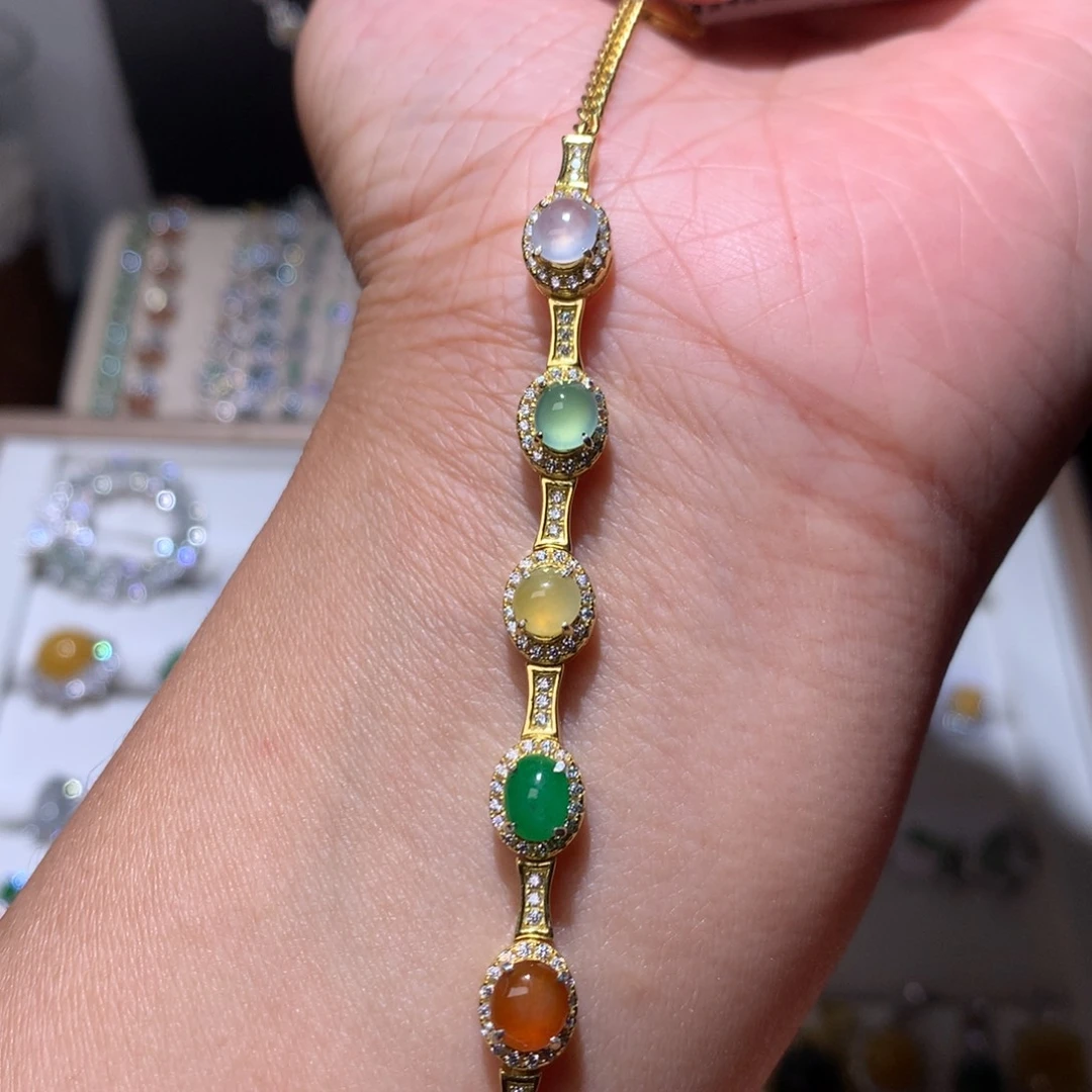 翡翠颈饰银S925镶嵌手链