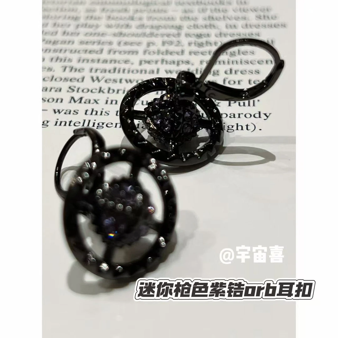 铜合金锆石耳饰  Q1-030【枪色紫锆迷你orb星球耳扣】