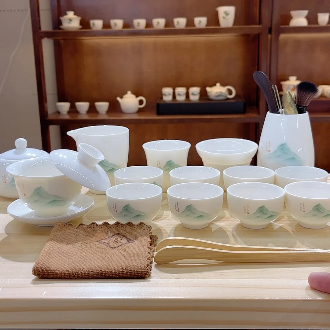 瓷片玄致羊脂玉瓷茶具套装