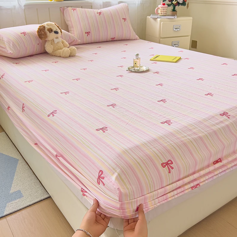 爱哩屋超柔A类木棉双层皱皱纱床笠席梦思床垫保护罩家用宿舍机洗